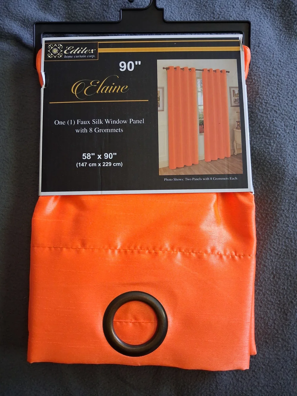 Elaine Faux Silk Window Panel Curtain Neon Orange